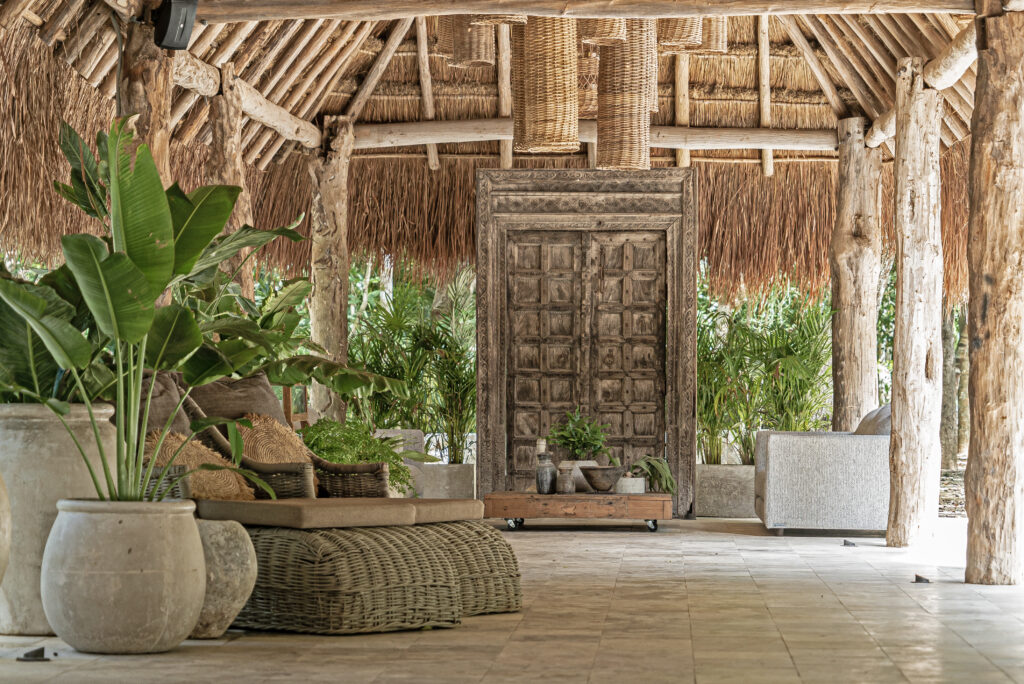 Palapa lounge with plants